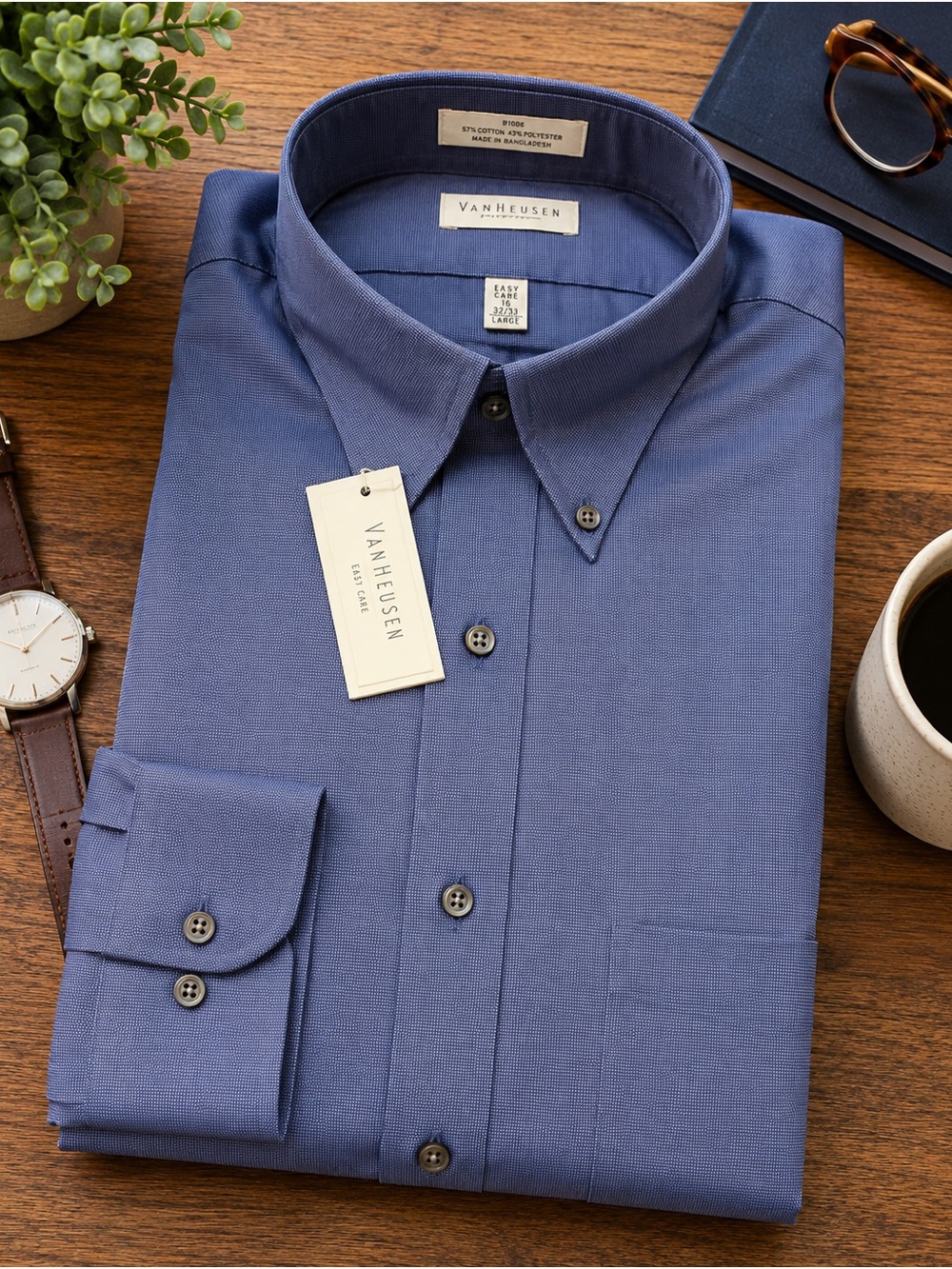 NWT Van Heusen Easy Care Blue Dress Shirt 16 32/33 Large Button Down